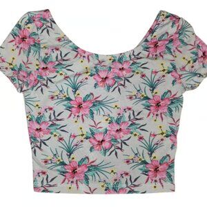 NWOT H&M Divided Floral Crop Top XS Hibiscus Tropical